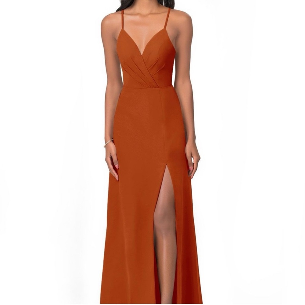 Azazie Spaghetti Strap Orange Maxi Dress
